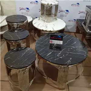 میز جلومبلی مدل پیانویی با 3عسلی،صفحه ام دی اف طرح سنگ،آبکاری فورتیک رنگ ثابت،خرید مستقیم از تولید کننده خانمان مدل 316605