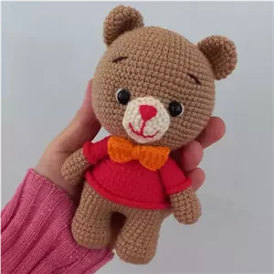 عروسک بافتنی خرس قهوه ای جنگل 16سانتی بافت بارنگ دلخواه شما خانمان مدل 371959