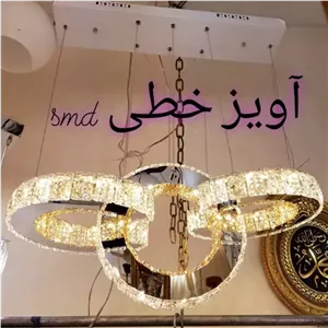 لوستر آویز کریستالی استیل نقره ای خطی دایره سایز 20.40.20 خانمان مدل 348614