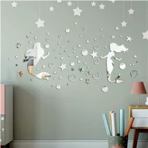آینه دکوراتیو مولتی استایل طرح پری دریایی و حباب و ستاره، در دو رنگ طلایی و نقره ای، ابعاد پری 25 سانت خانمان مدل 336144