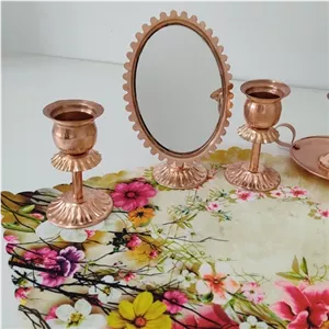 آینه و دو عدد شمعدون تمام مس مدل جدید برای هفت سین خانمان مدل 336224
