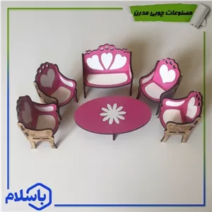 مبلمان چوبی هفت نفره دکوری صورتی و سفید خانمان مدل 320798