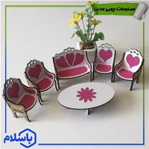 مبلمان چوبی هفت نفره دکوری سفید صورتی خانمان مدل 321364