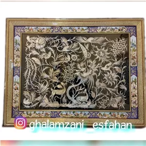 تابلو قلمزنی خاتم و نقاشی مینیاتور اسب و شکار خانمان مدل 349056 