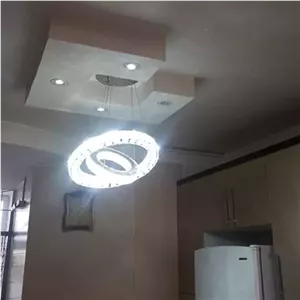 لوستر کریستالی آویز دو حلقه دایره 3طرف کریستال استیل نقره ای سایز50.30 خانمان مدل 349632