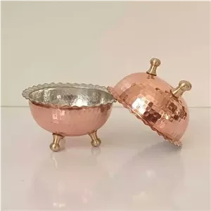 پیاله و نقل خوری مسی سه پایه برنجی نانو شده دو عددی خانمان مدل 342464