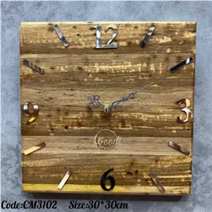 ساعت روستیک 30*30چوب گردو تمام صفحه کدCM3102ساعت دیواری ساعت چوبی ساعت مربع خانمان مدل 340943