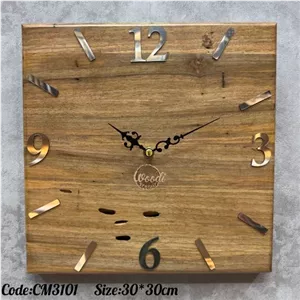 ساعت روستیک 30*30چوب گردو تمام صفحه کدCM3101ساعت دیواری ساعت چوبی ساعت مربع خانمان مدل 343044
