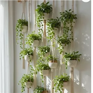 آویز گلدان تزیینی دیواری ست دوازده تایی مکرومه بافی خانمان مدل 363503