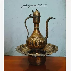 آفتابه و لگن برنجی طرح دار ارتفاع 40سانتی متر خانمان مدل 340385
