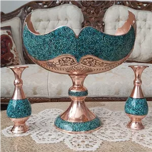 کشکول مس چکشی قلمزنی وشبکه فیروزه کوب سایز 4 خانمان مدل 344741