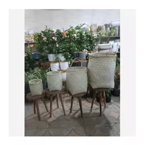 پک 4 عددی گلدان حصیری استوانه ای -کاور حصیری استوانه خانمان مدل 346599