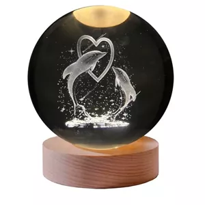 چراغ خواب مدل گوی کریستالی 3D طرح دلفین و قلب خانمان مدل 325460