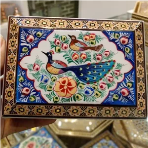جعبه جواهر خاتم طرح گل و مرغ خانمان مدل 345475