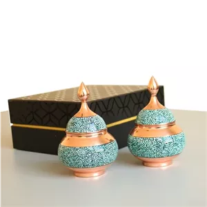 قندان مسی جفت مدل فیروزه کوب کد 0013 خانمان مدل 339177