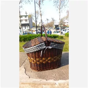 سبد پیک نیک حصیری مروار و گالی بافی مدل کلبه ای جدید خانمان مدل 350370