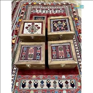 باکس تی بگ، جواهرات و آجیل خوری گلیمی رنگ گیاهی و چوب روس درجه 1 با کیفیت بالا