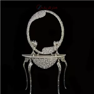 آینه کنسول ملیله بیضی طرح ماهرخ بدنه برنزی با آبکاری نقره