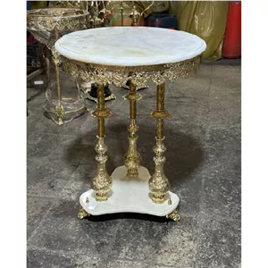 میز خاطره گرد برنزی سه پایه طرح گل رز، با ضمانت برنز اصل