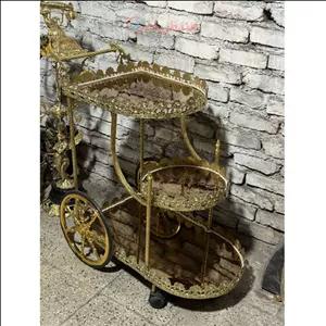 میز بار سه طبقه مدل حاشیه گل رز تمام برنجی اصل