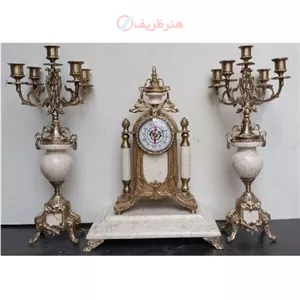 ست ساعت و شمعدان پنج شاخه سنگ مرمر سفید
