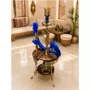 میز قلیان برنزی ترکیبی با چوب، دکوراتیو و دست‌ساز
