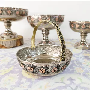 سبد پذیرایی مسی قلم کاری گل برجسته نانو ارسال رایگان 