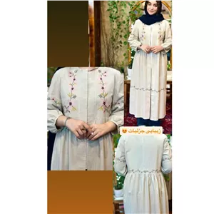 مانتو الیاف طبیعی گلدوزی شده مدل ستاره