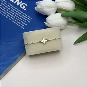 دستبند آبی آسمانی ونکلیف صدفی منجوق میوکی فری سایز گره کشویی نخی