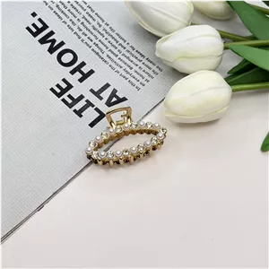 کلیپس فلزی طرح بیضی فول نگین مروارید سایز کوچک4.5cm