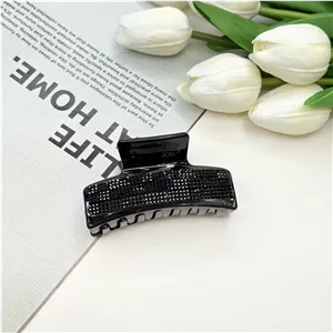 کلیپس مستطیلی سایز متوسط رنگ مشکی فول نگین8cm