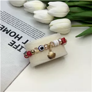 دستبند مهره ای آویز دار و چشم زخم کشی فری سایز20cm