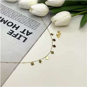 ست گردنبند و گوشواره میخی ونکلیف45cm و پلاک 0.5cm