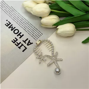 کلیپس شونه دار مناسب دم اسبی و‌گوجه ای بستن‌مو طرح ستاره دریایی فول نگین و مروارید و آویز‌ مروارید