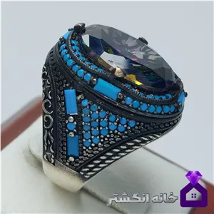 انگشتر جواهری توپاز هفت رنگ ترک کد 011