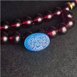 عقیق آبی طبیعی طرح علی مع الحق و الحق مع علی