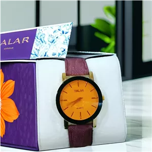 ساعت مجلسی اسپورت زنانه شیشه برجسته رنگی WALAR چرمی با کیفیت آجری رنگ