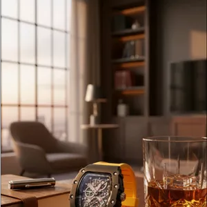 ساعت مچی اسپرت لوکس با بند سیلیکونی زرد،