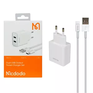 شارژر دیواری فست دو پورت Mcdodo مدل CH-3971 12W به همراه کابل شارژ اندروید