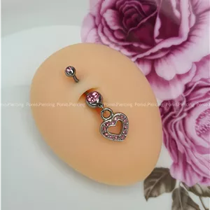 پیرسینگ ناف قلب آویز صورتی