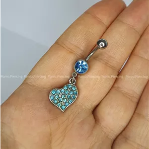 پیرسینگ ناف قلب آویز آبی