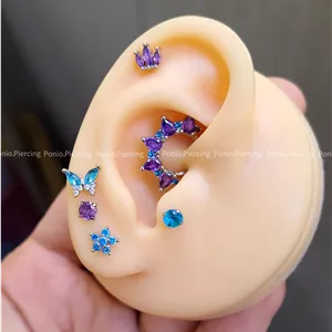 پیرسینگ گوش آبی بنفش 💙💜