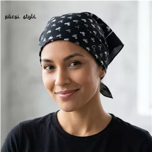 دستمال سر بزرگسال نخی چاپی قلبی مشکی