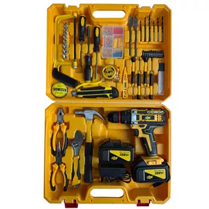 دریل پیچ گوشتی چکشی شارژی سه نظام فلزی 10 میلیمتر 388 ولت جاب مدل JB-388 ELBO مجموعه 199 عددی