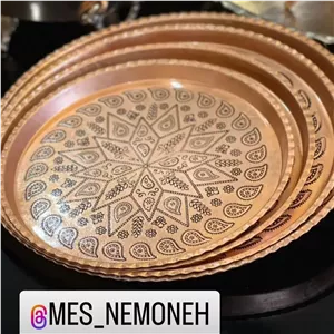سینی مسی ترمه قرمز سایز 7 قطر  30 سانت