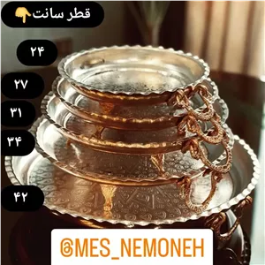 سینی و دیس مجمع مسی سه پایه گرد سایز 3 قطر 31 سانت.سه پایه گوشواره دار طرحدار