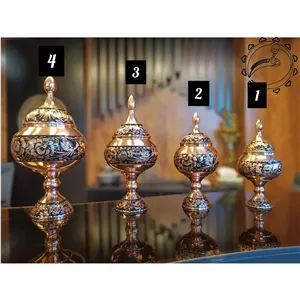 قندان پایه دار مسی الماس تراش سایز  2  ارتفاع 20 سانت