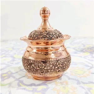 قندان مسی قلم کاری گلبرگ سیاه قلم 