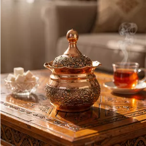 قندان مسی گلبرگ سیاه قلم گل برجسته طرح گلبرگ 