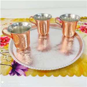 سینی پذیرایی روحی گرد نقره ای قطر 28 طرح برجسته